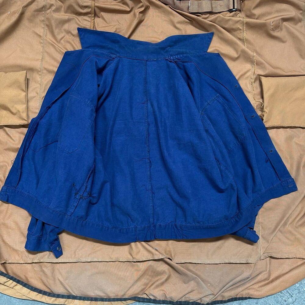 80s French Blue FIAT Logo Workwear Jacket Button Front Patched Sleeve